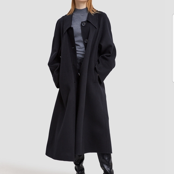 *NWT Buttoned Long Wool Coat (Black) - Silk Maison